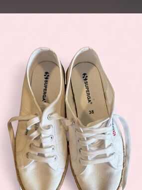 Superga White Canvas Low-Top Lace-Up Sneakers